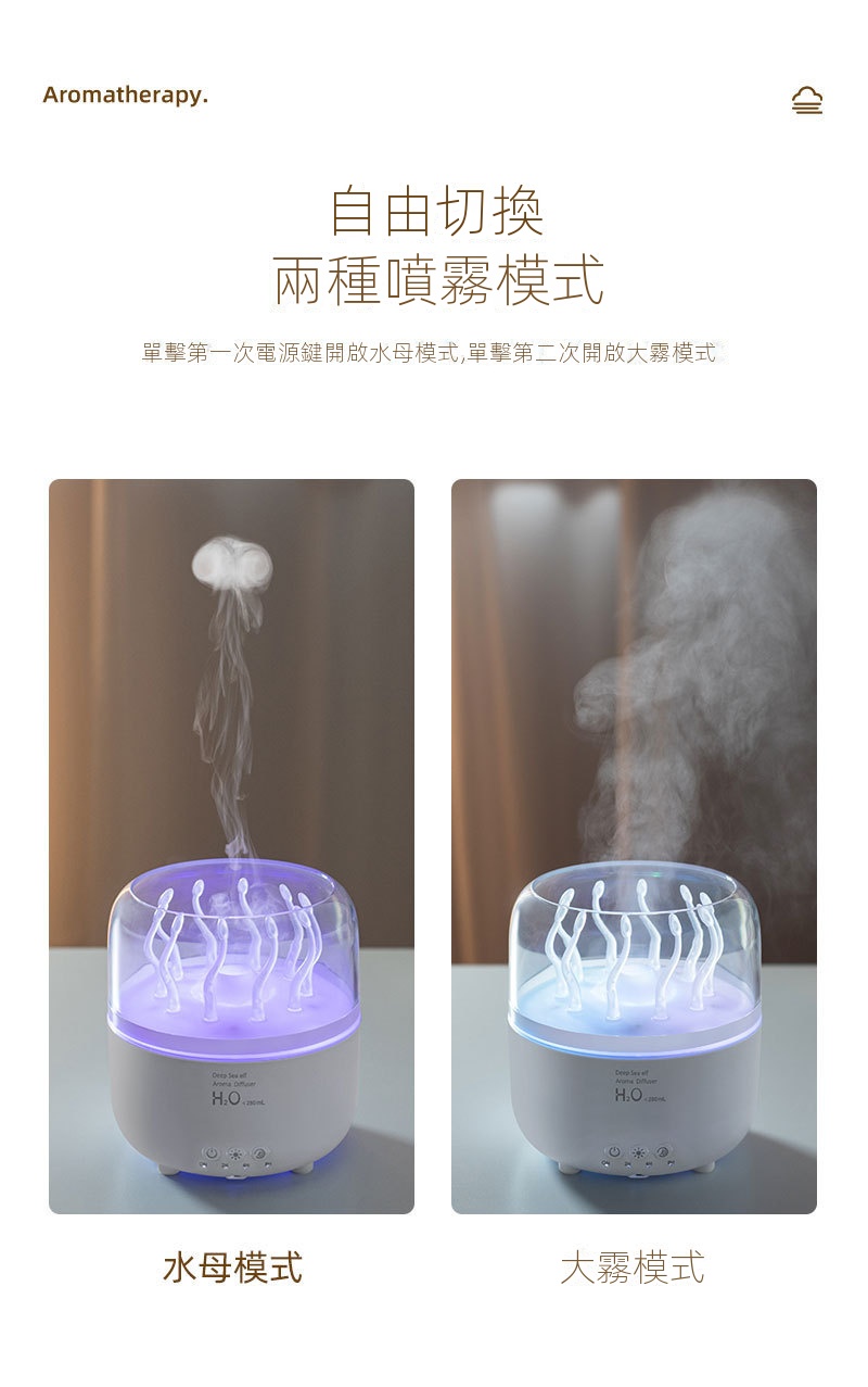新款水母加濕香薰機精油氛圍水母噴圈加濕器用臥室香薰燈烟圈臥室